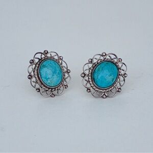 925 Vintage Sterling Silver with Turquoise Post Earrings